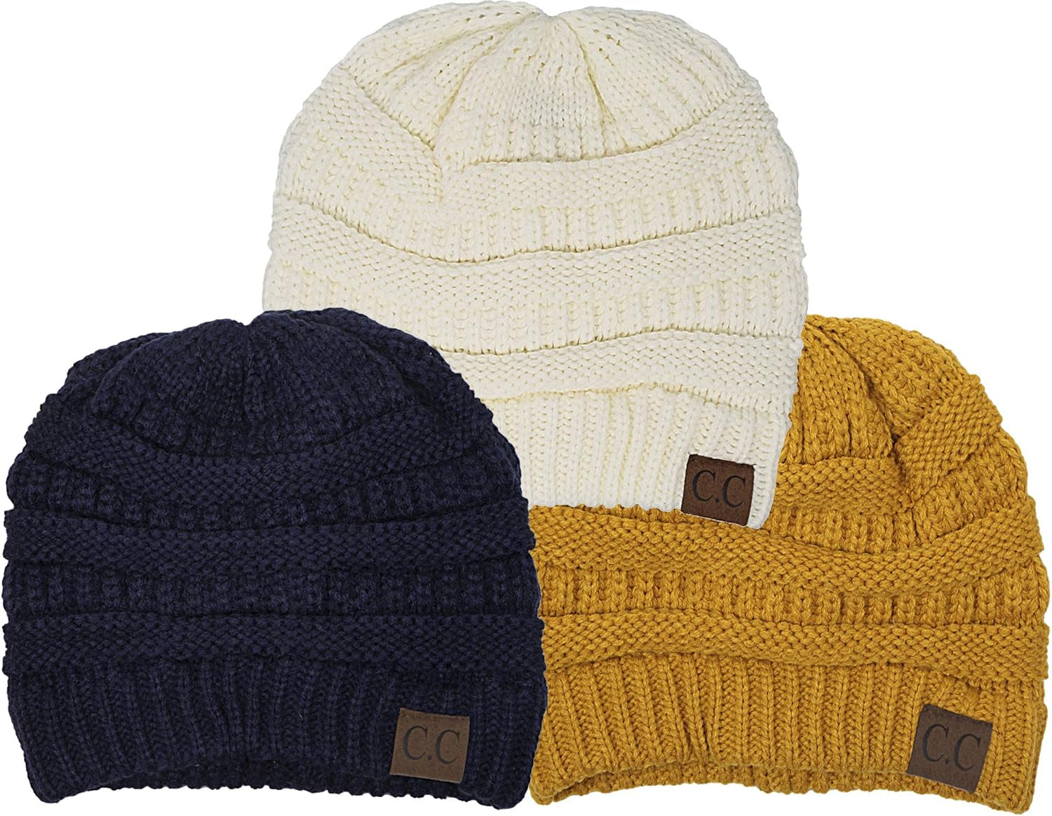 Solid Ribbed Beanie Soft Stretch Cable Knit Slouchy Hat Warm Skull Cap