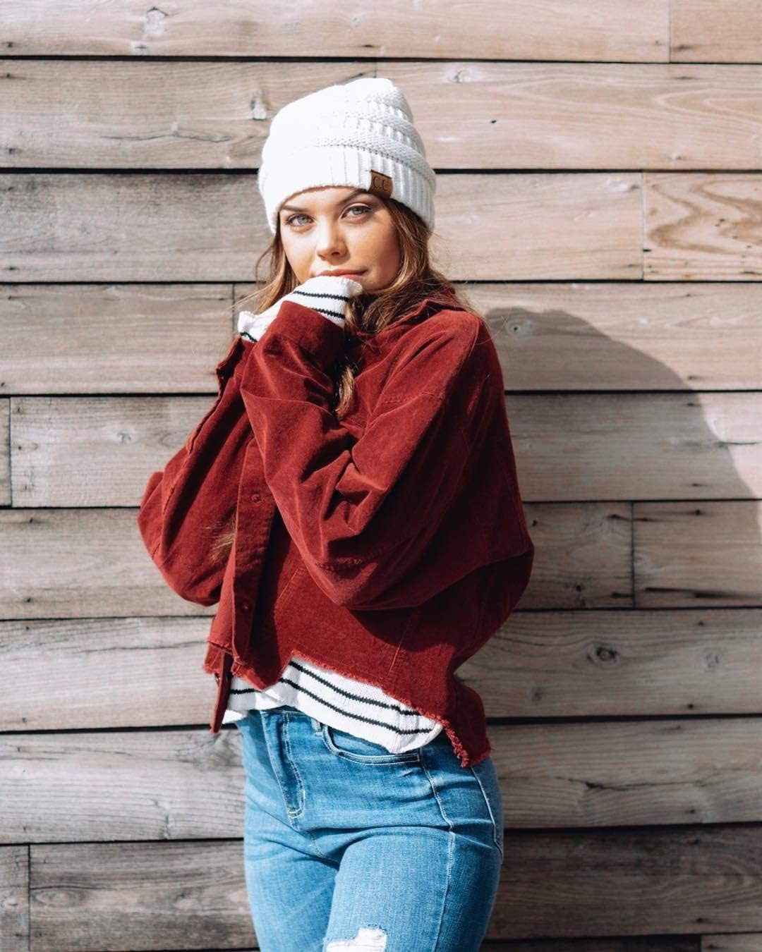 Solid Ribbed Beanie Soft Stretch Cable Knit Slouchy Hat Warm Skull Cap